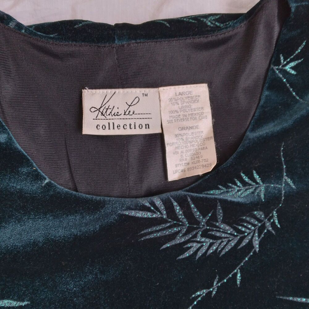 Vintage Kathie Lee Womens Velvet Maxi Dress Dark Green Holiday Women's Large - Picture 5 of 12